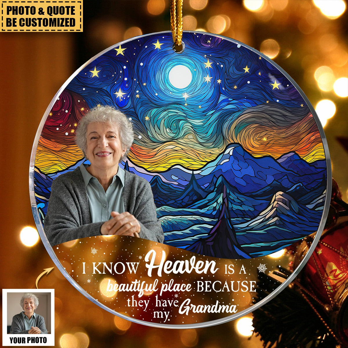Red Barn Christmas Night Heaven - Memorial Gifts - Personalized Acrylic Photo Ornament