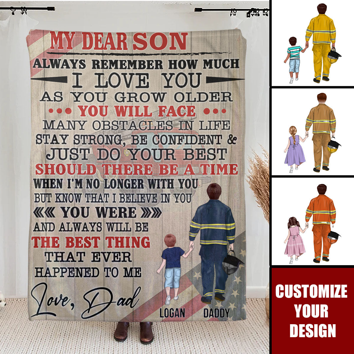 Always Remember How Much I Love You - Personalized Firefighter Dad Blanket