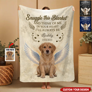 Snuggle This Blanket And Think Of Me - Personalized Angel Dog Memorial Photo Custom Blanket