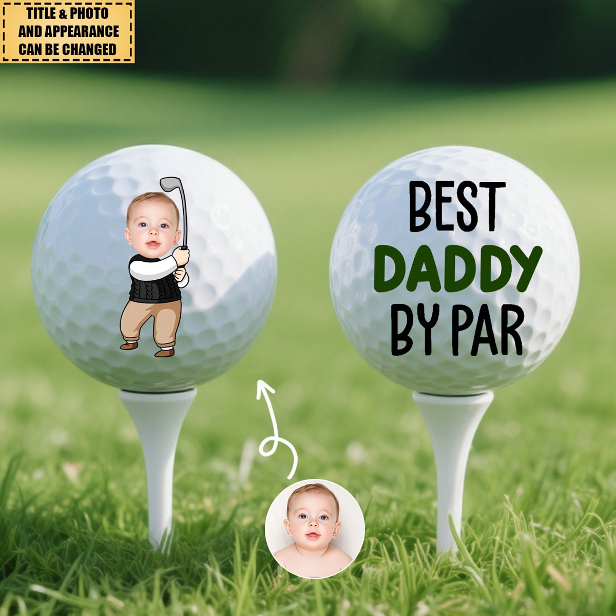 Custom Photo Best Daddy By Par Cartoon Kid - Personalized Golf Ball