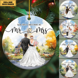 Our First Christmas As Mr Mrs - Personalized Ceramic Ornament - Gift For Bride, Bridegroom