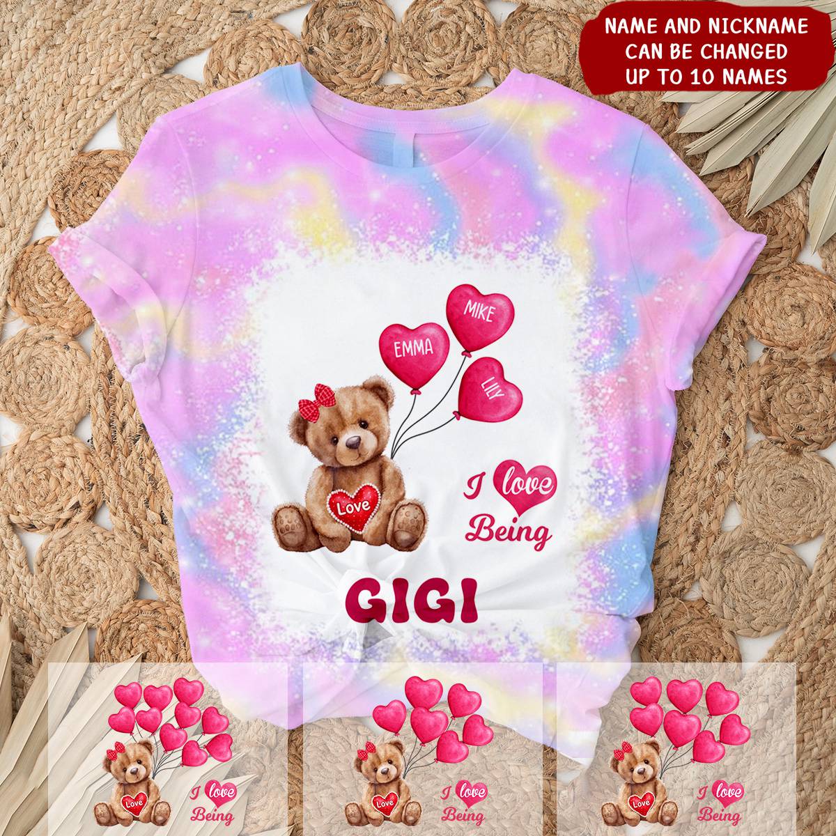 I Love Being Grandma Bear With Balloon Kids Personalized 3D T-Shirt