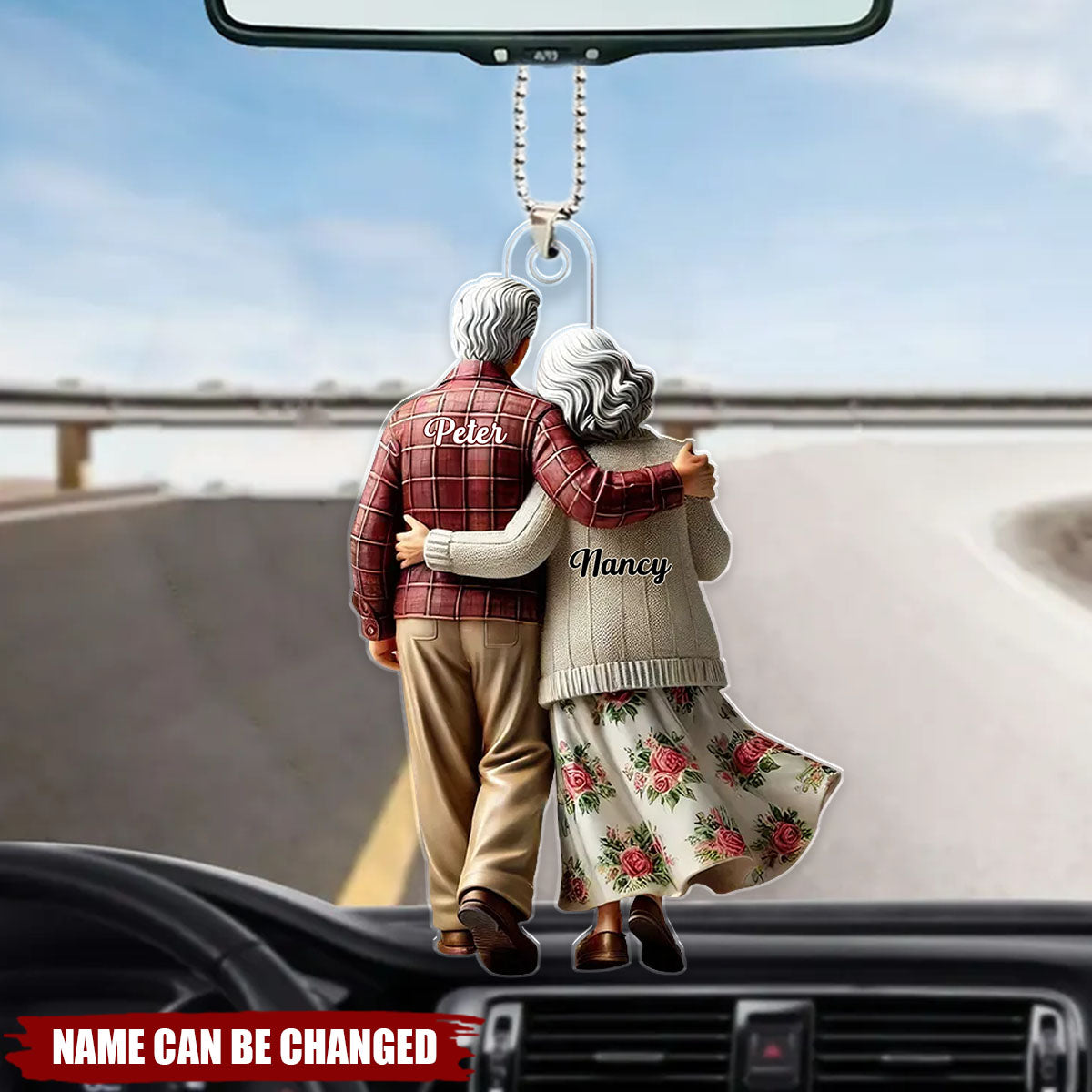 Old Couple Walking Together Personalized Car Ornament - Heartfelt Gift For Couple, Him, Her, Husband, Wife