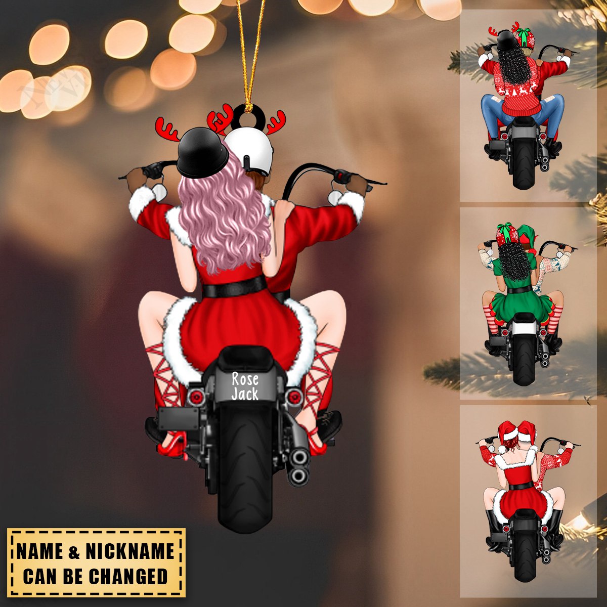 Personalized Acrylic Christmas Ornament, Christmas Motorcycle Couple, Christmas Gift For Motorcycle Lovers