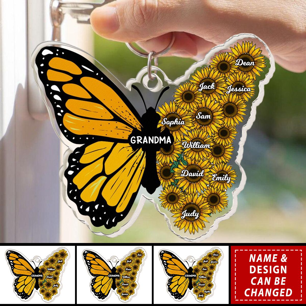 Grandma - Butterfly And Sunflower - Personalized Acrylic Keychain