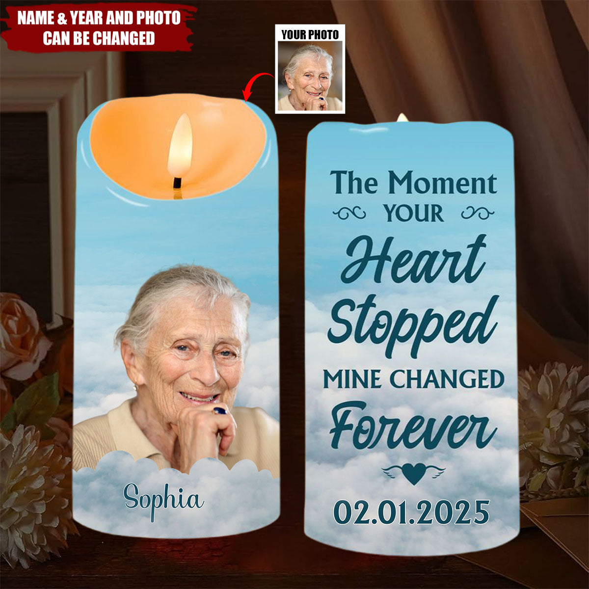 The Moment Your Heart Stopped - Personalized Candle LED Light - Memorial Gift For Family Members