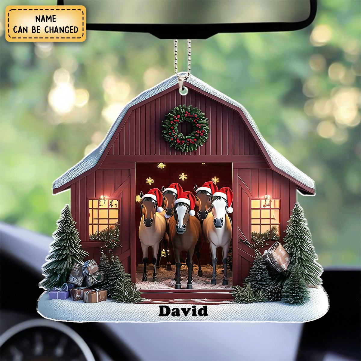 Personalized Horse Barn Christmas Shaped Ornament, Farmhouse Horse Lover Ornament