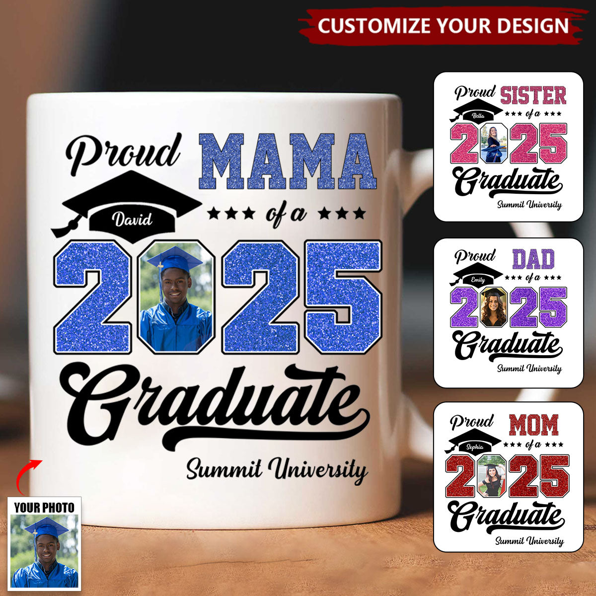 Personalized Graduation 2025 Mug, Proud Family Graduate Photo Class Of 2025
