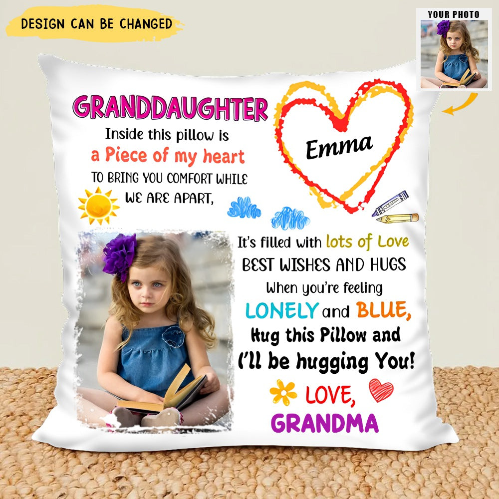Daughter Granddaughter Photo Pillow Personalized, Granddaughter Christmas Gifts From Grandma Mom, Inside This Pillow Is A Peace Of My Heart