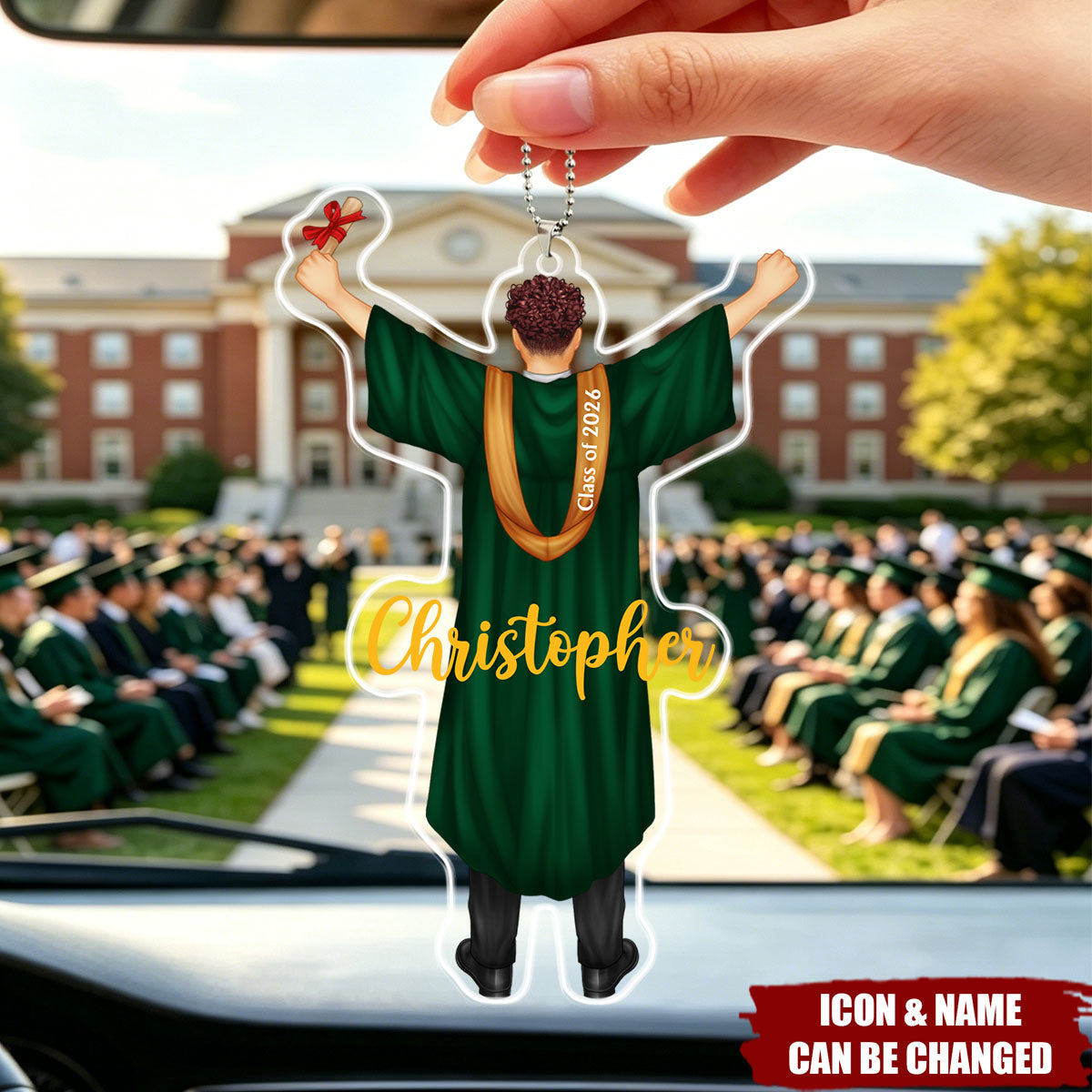 Backside Woman Man Graduation - Personalized Acrylic Car Hanger, Heartfelt Gift for Him or Her, Perfect Graduation Present