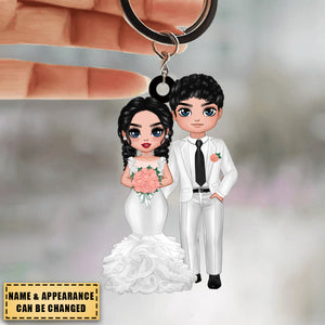 Doll Couple Wedding Bride & Groom - Personalized Keychain