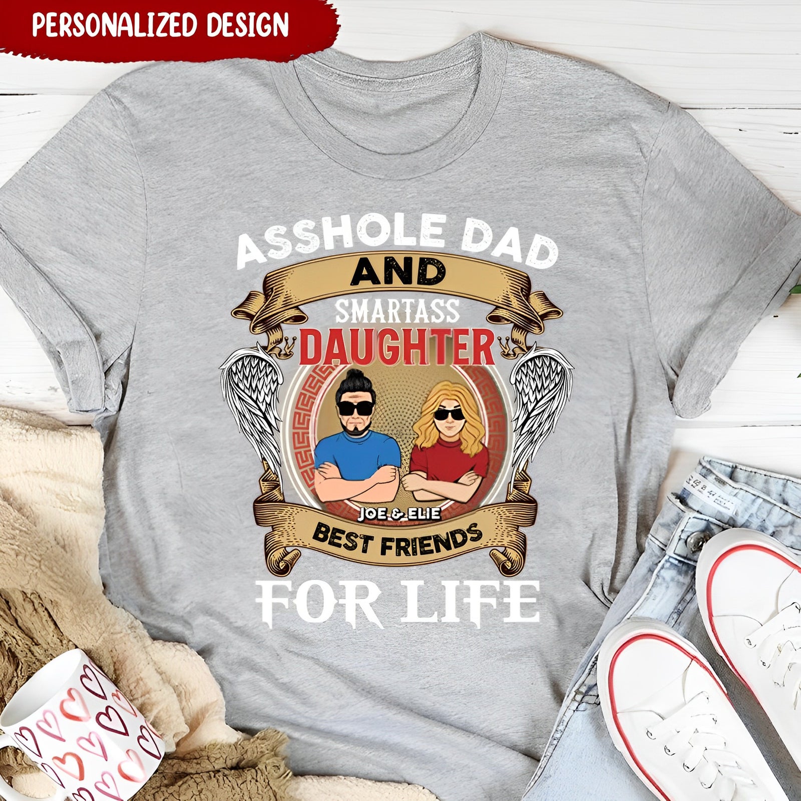 Custom Personalized Father And Daughter T-shirt - Dad And Smartass Daughter Best Friends For Life