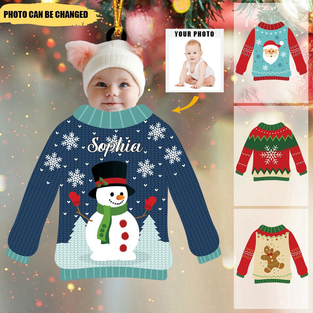 Funny Kid In Christmas Ugly Sweater Personalized Acrylic Ornament Gift for Grandmas Moms