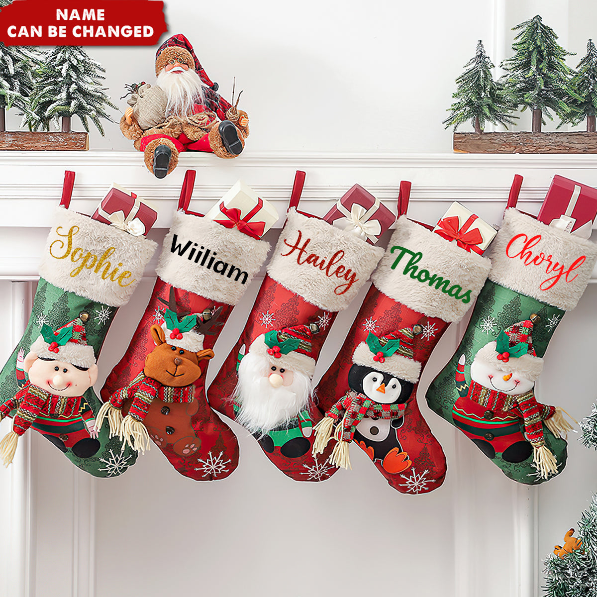Personalized 3D Santa Elk Elf Snowman Penguin Christmas Stocking Gifts For Family