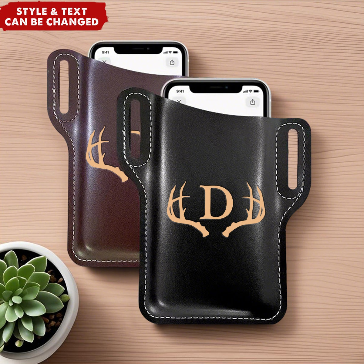 Personalized Men Leather Loop Pack Bag Pouch Case Cellphone Belt Waist Bag