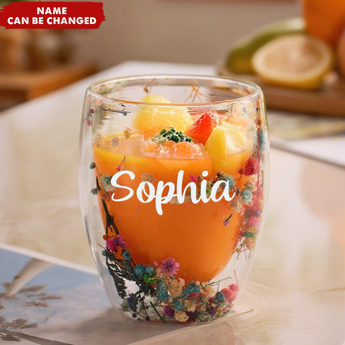 Personalized Insulated Layer Dried Flowers Double Wall Clear Glass Coffee Mugs