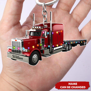Truck With Flatbed Trailer Personalized Acrylic Keychain, Gift For Trucker
