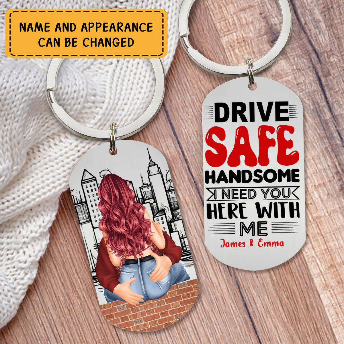 Drive Safe Handsome, I Need You Here With Me, Personalized Couple Stainless Steel Keychain