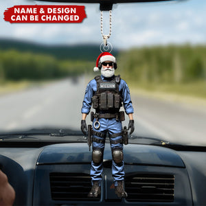 Custom Name & Color Tactical Santa Officer Car Ornament, Unique Holiday Gift for Police