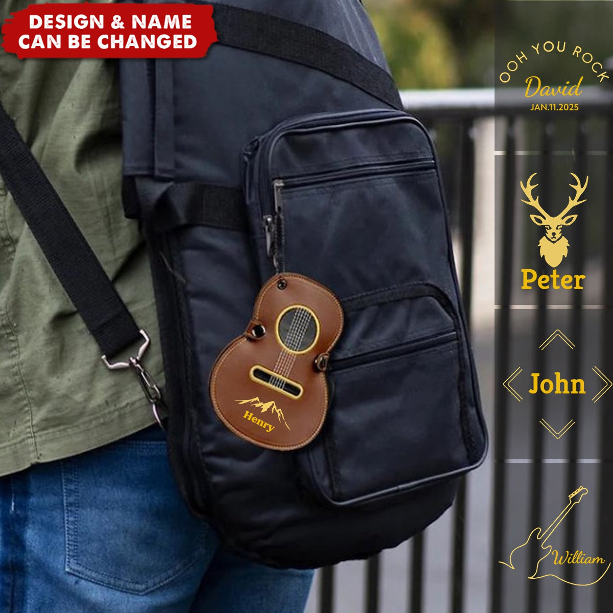 Leather Embroidered Personalized Guitar Pick Bag - Gift for Music Lovers