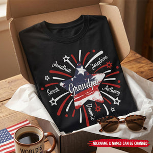 Personalized Papa Shirt With Grandchild Names, American Flag Father's Day T-Shirt