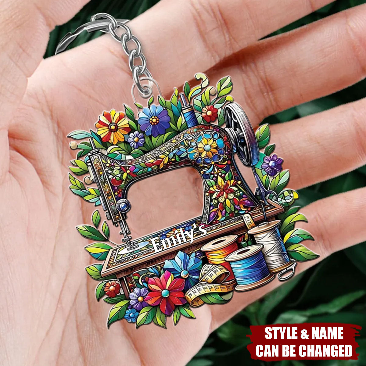 Personalized Custom Name Sewing Machine Shape Keychain - Her Gift Idea