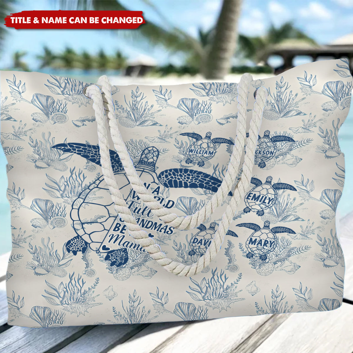 Toile De Jouy World Full Of Grandmas - Personalized Beach Bag