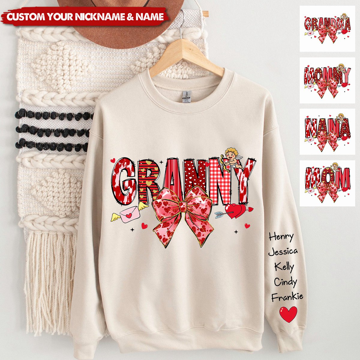 Pink Bow Shirt For Gigi Mimi Nana Mom Personalized Sweatshirt