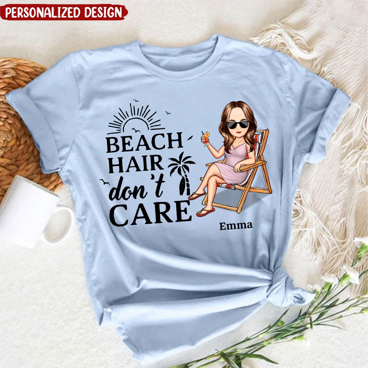 Beach Hair Don't Care Cartoon - Personalized Shirt