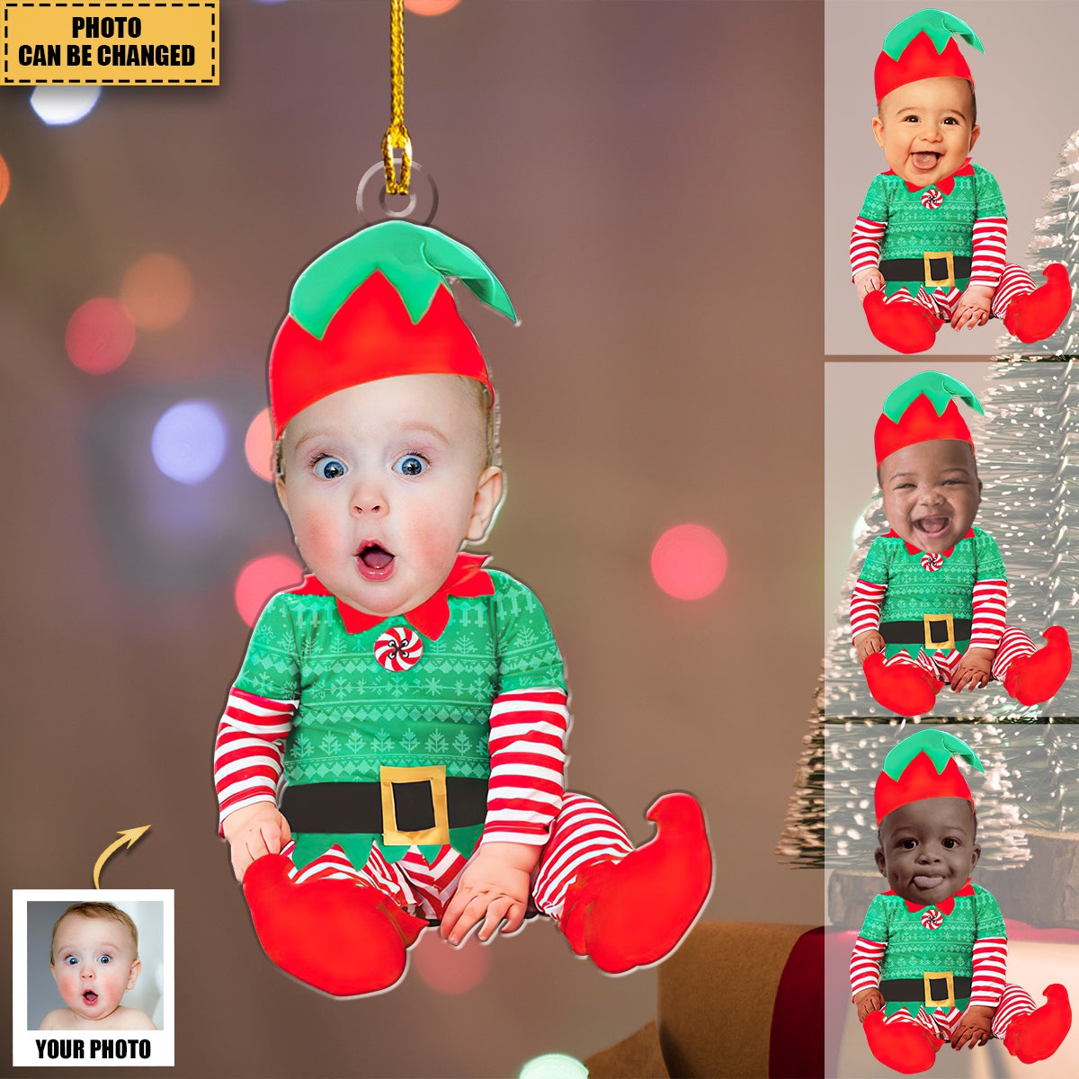 Adorable Newborn Baby - Personalized Babys Photo First Christmas Ornament