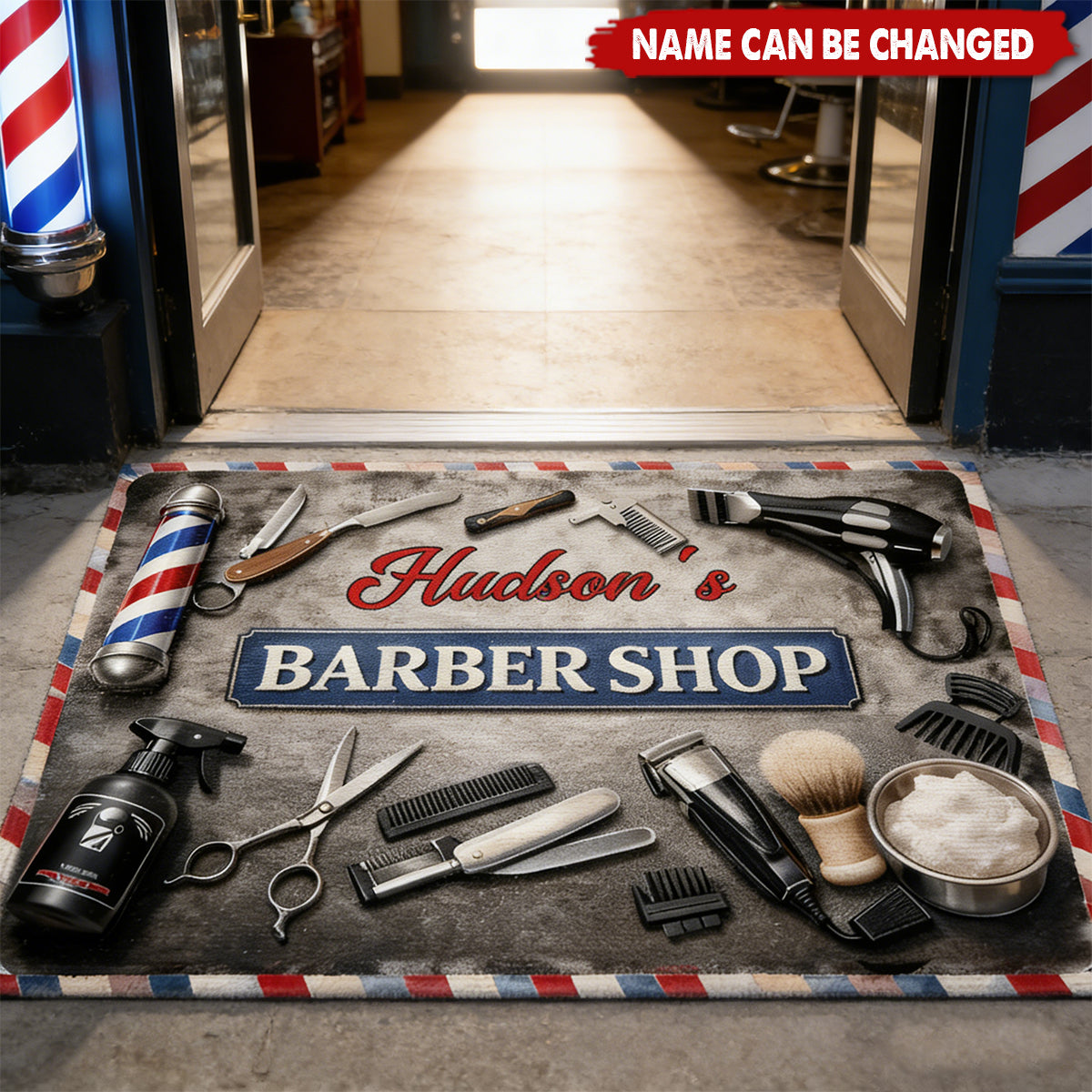 Barber Shop, Personalized Doormat, Gift For Barbers and Shop Owners