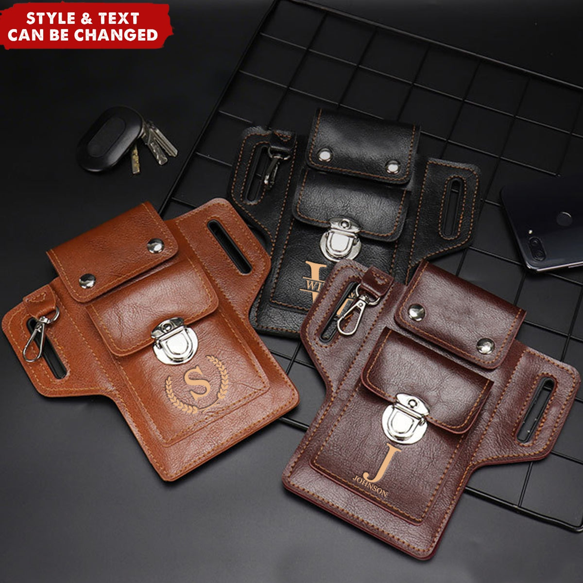 Personalized PU Leather Card Pouch Holsters Phone Waist Bag