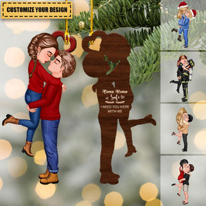 Couple Portrait, Firefighter, Nurse, Police Officer, Military, Chef, EMS, Flight, Teacher, Gifts by Occupation Personalized Wood Shape Ornament