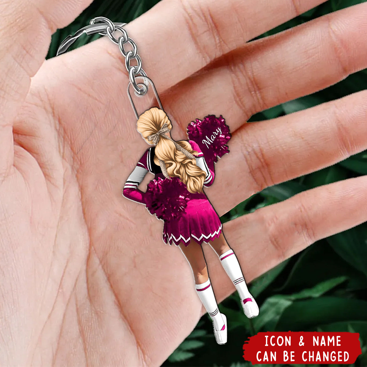 Personalized Cheerleading Pompom Girl Christmas Shaped Keychain