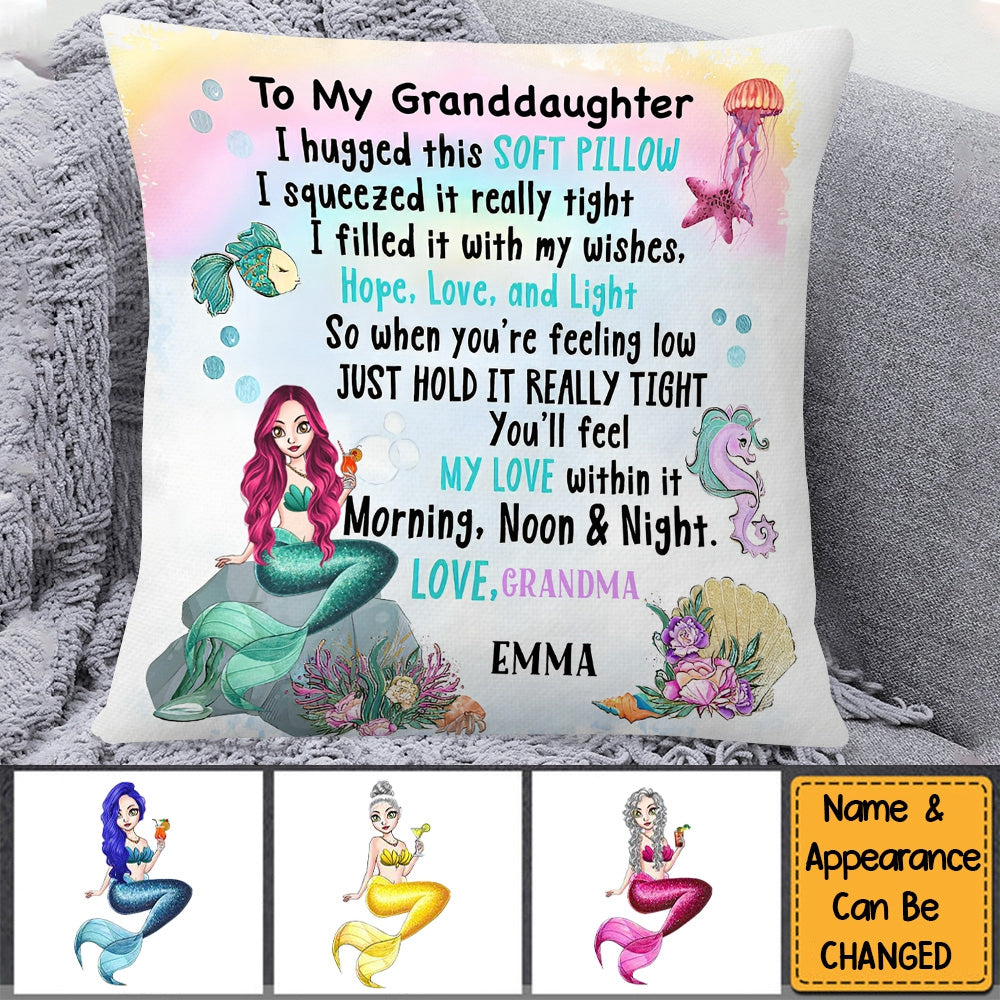 Personalized Gift For Granddaughter Daughter Mermaid Girl Hug This Pillow