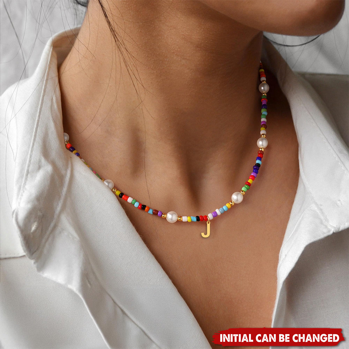 Pearl Beaded Choker Personalized Colorful Letter Initial Necklace