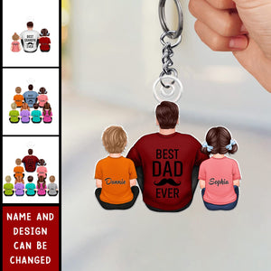 Best Papa Dad Grandpa Ever Sitting With Kids - Personalized Acrylic Keychain