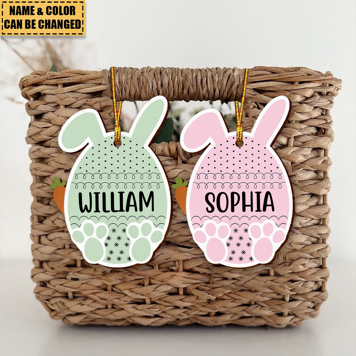 Cute Egg Bunny Easter Custom Name Tag For Kid - Personalized Easter Basket Ornament