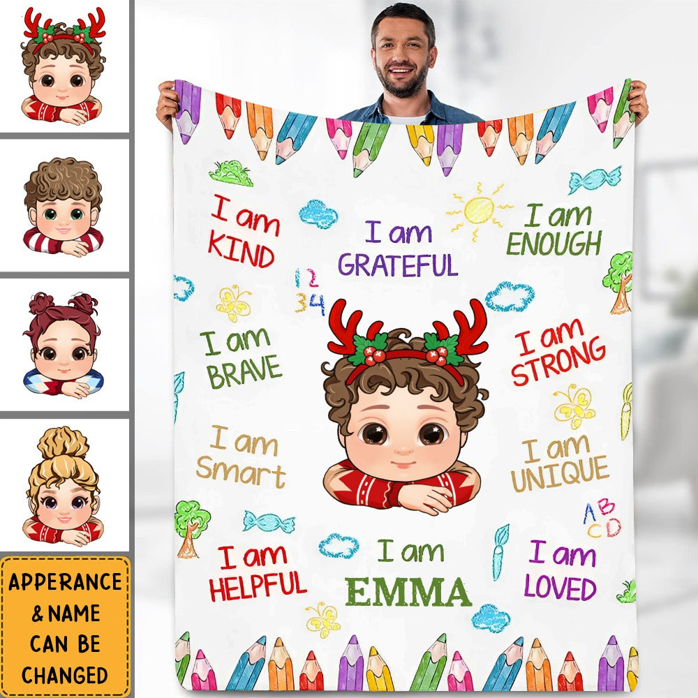 Kid Affirmations I Am Kind Smart Loved - Personalized Blanket