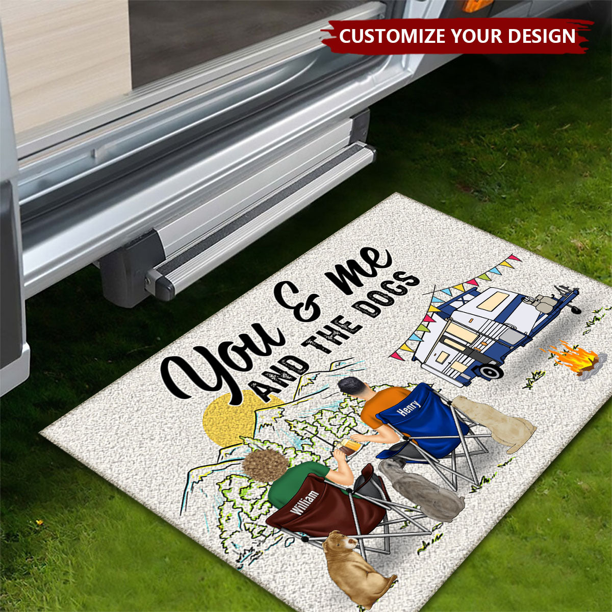 Home Is Where We Park It You And Me And The Dogs - Gift For Camping Lovers - Personalized Doormat