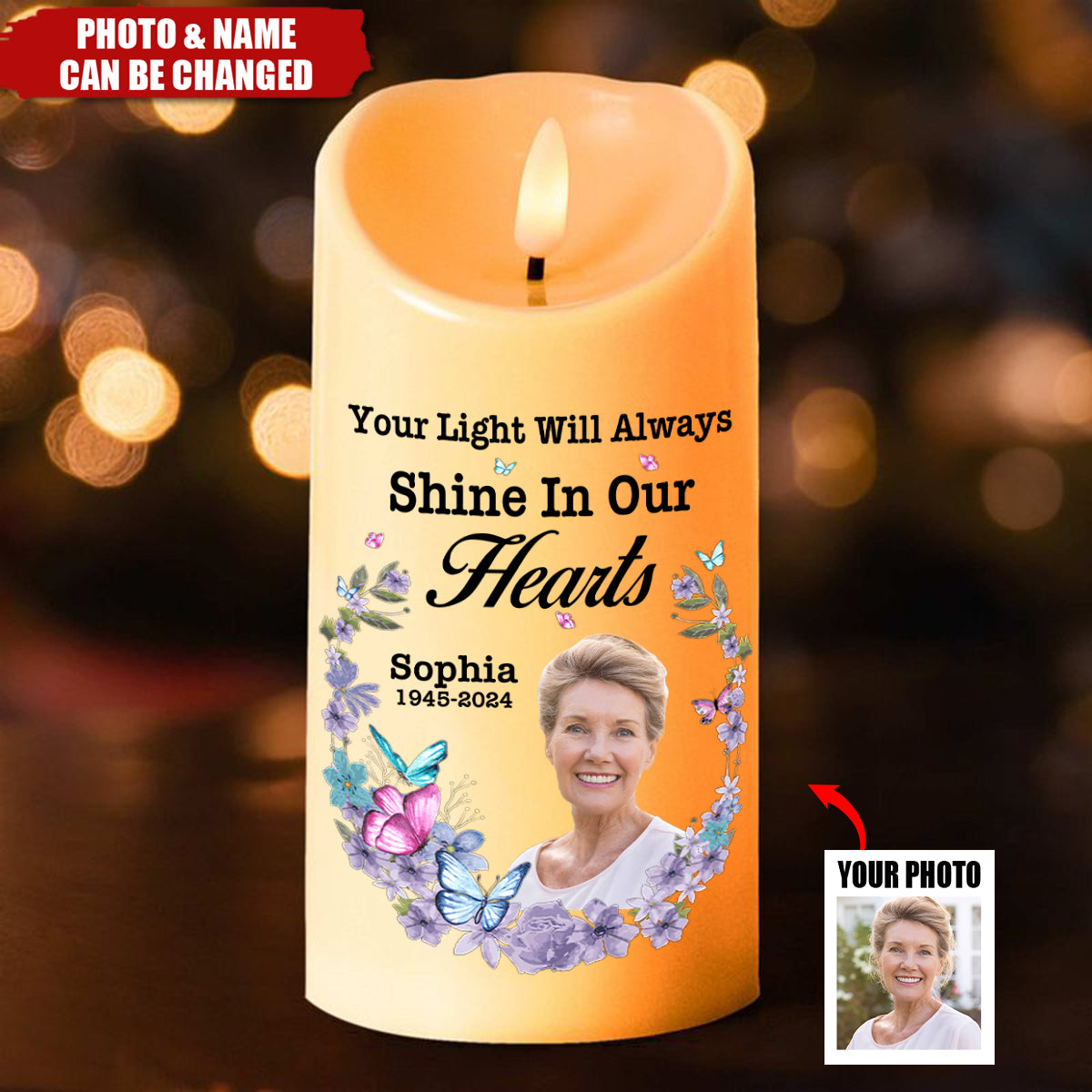 Your Light Will Always Shine In My Heart - Personalized Photo LED Candle