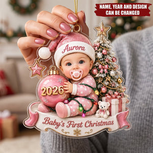 Custom Baby’s First Christmas Ornament , Custom Baby Name Acrylic Ornament,Newborn Baby Gift
