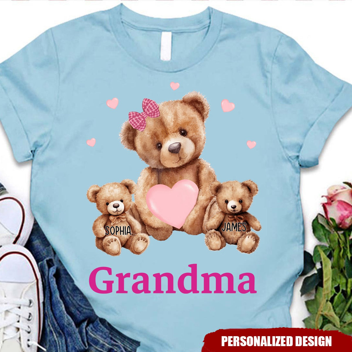 Grandma / Mama Bear With Little Bear Kids Personalized T-Shirt