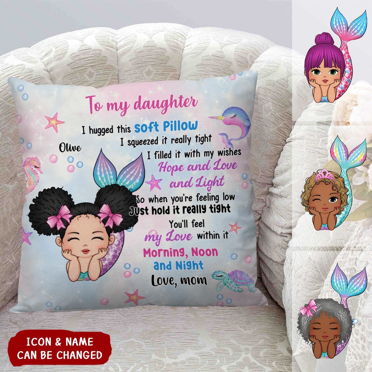 Lovely Mermaid Granddaughter Daughter Personalized Pillow