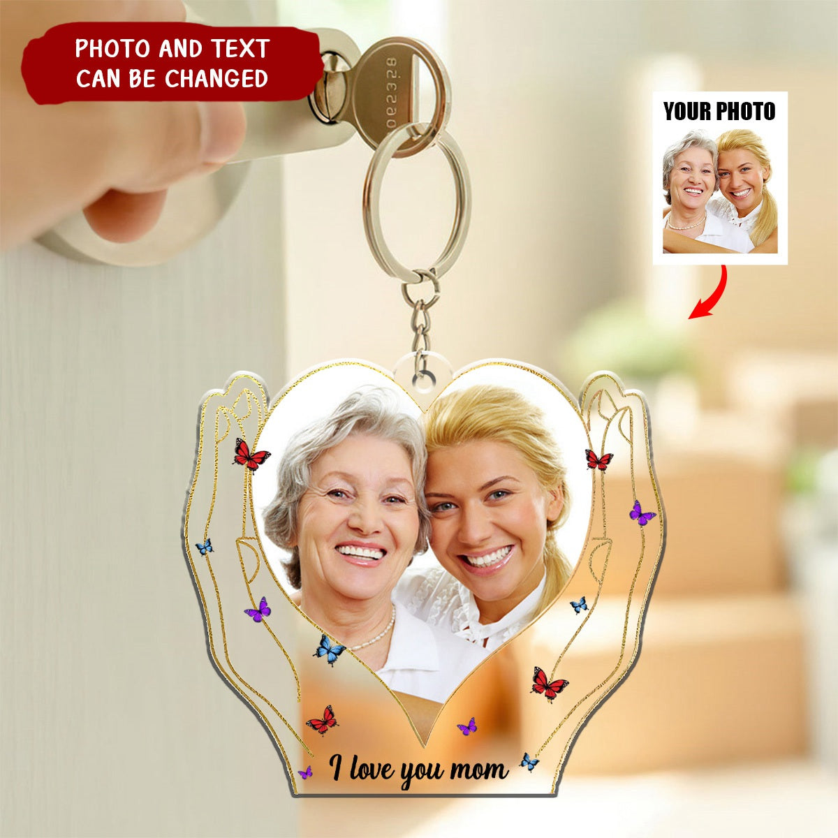 Hands Holding Love - Personalized Acrylic Photo Keychain