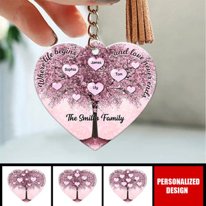 Personalized Family Tree Where Life Begins & Love Never Ends Acrylic Keychain