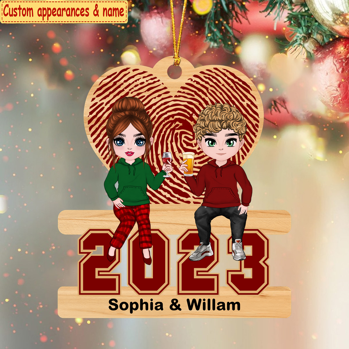 Family Sitting 2023 Christmas Personalized Metal Ornament