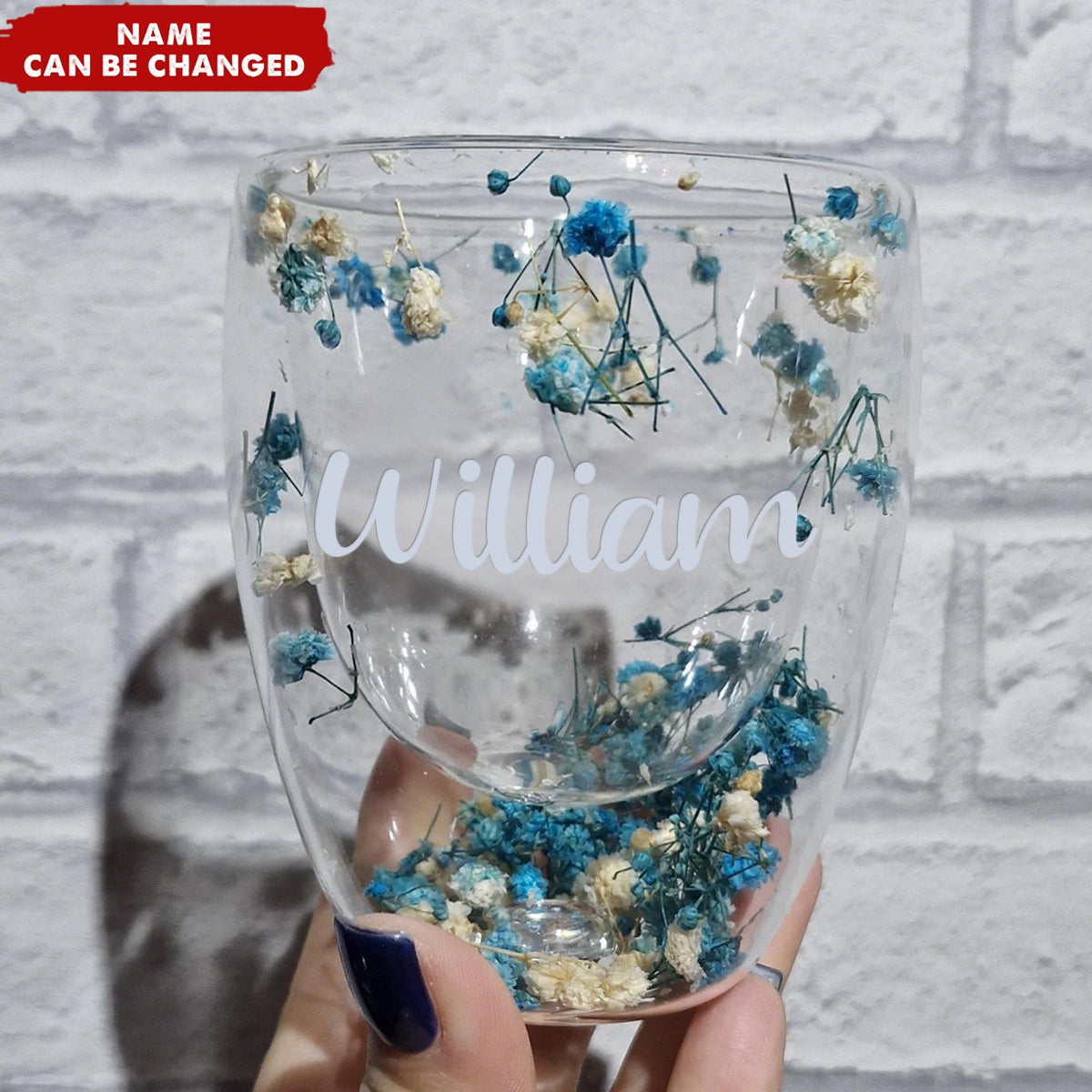 Personalized Insulated Layer Dried Flowers Double Wall Clear Glass Coffee Mugs