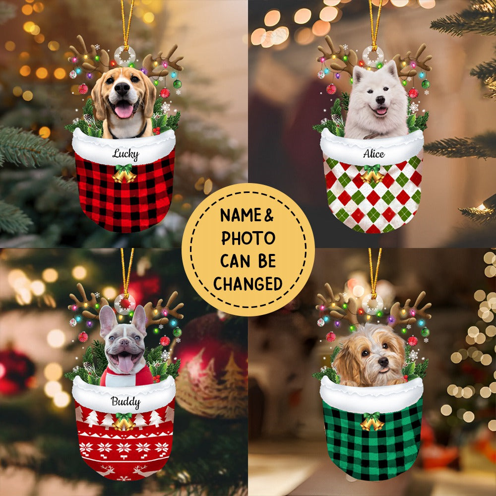 Transparent Christmas Ornament - Dog LoverPet Lover Gifts - Dog In Snow Pocket Christmas Ornament - Custom Ornament from Pet Photo