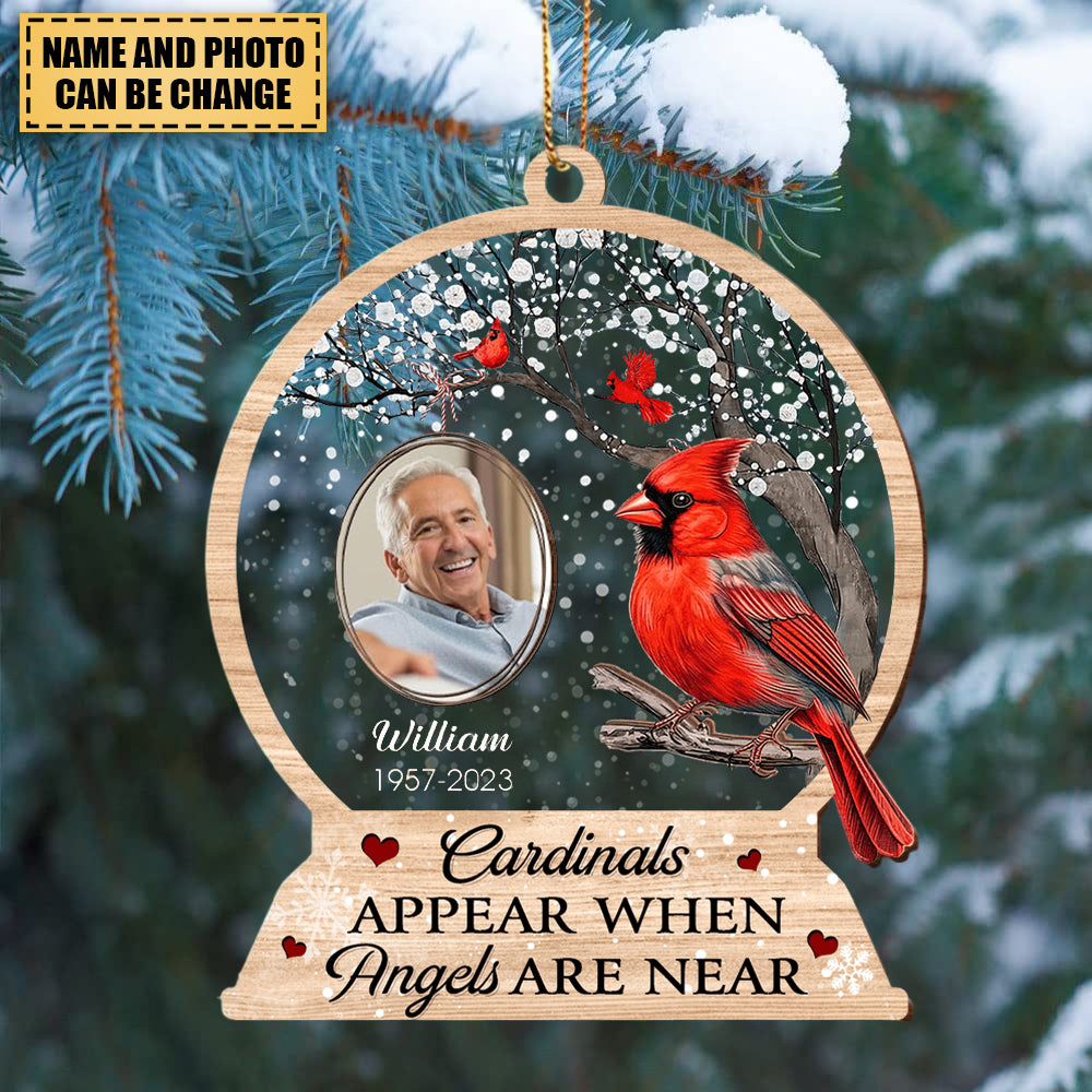 Memorial Insert Photo Cardinals Appear When Angels Are Near Personalized Ornament